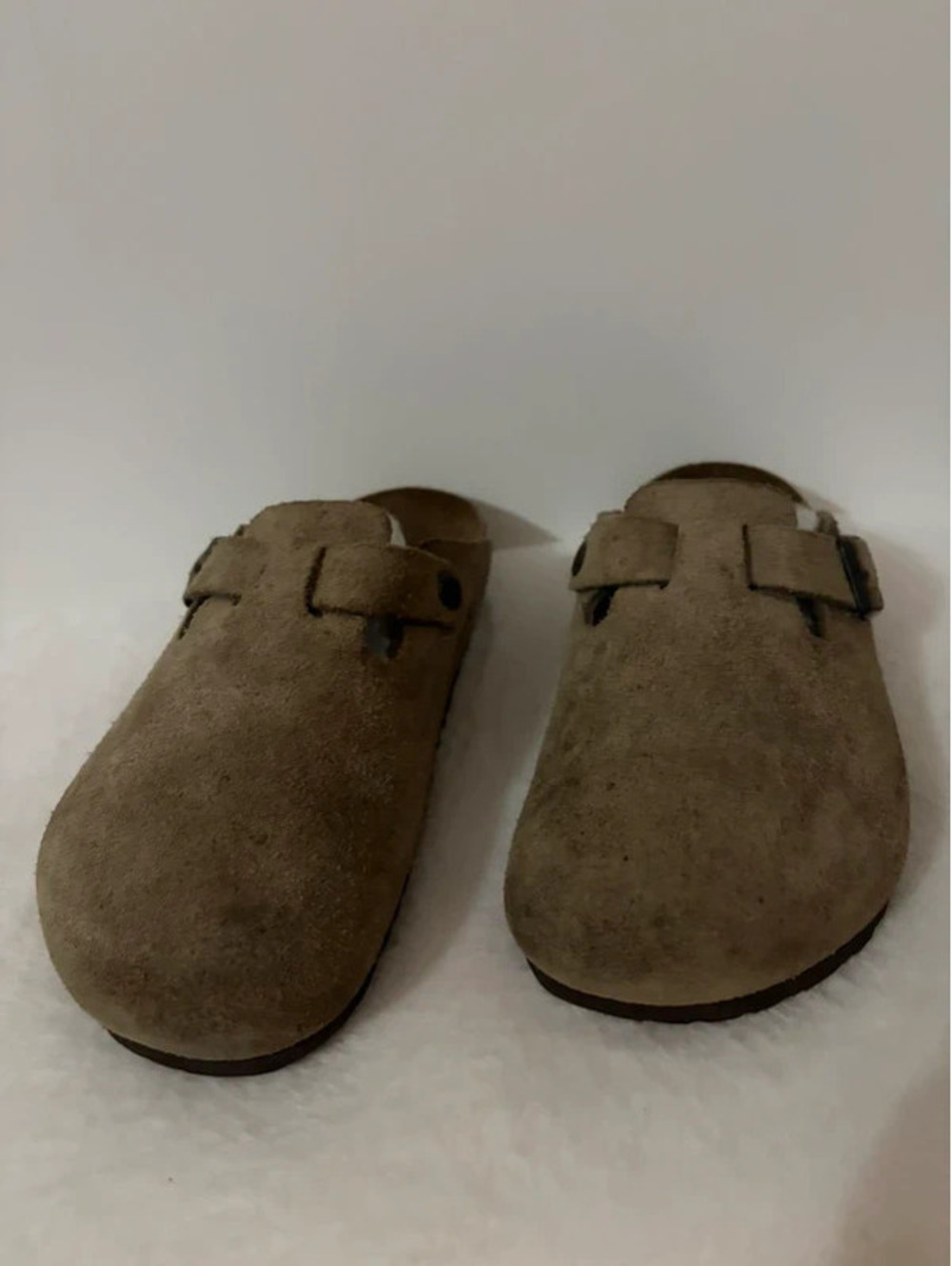 Original Birkenstock Boston Taupe Suede Clogs Size 38 L7 M5 Made in Germany
